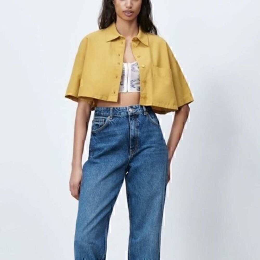 ZARA  Linen Blend Lapel Collar Crop Top 3067/027